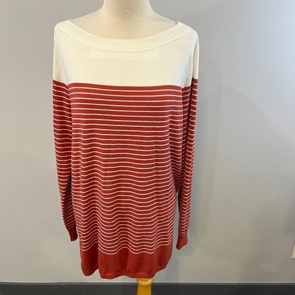 NWOT CASLON Colorblock Stripe Sweater in Rust Placed Stripe (M) - Picture 4 of 10